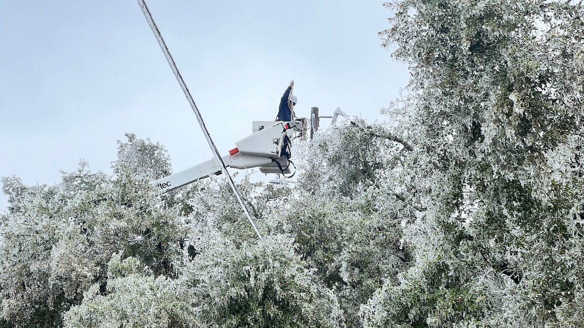 PedernalesCoop's tweet photo. PEC employees are working to restore power, and crews from across the state and country are joining our restoration efforts. We are seeing a high volume of isolated outages, as well as downed lines and poles, making it difficult to estimate restoration times. https://t.co/rkFgwGrcMo