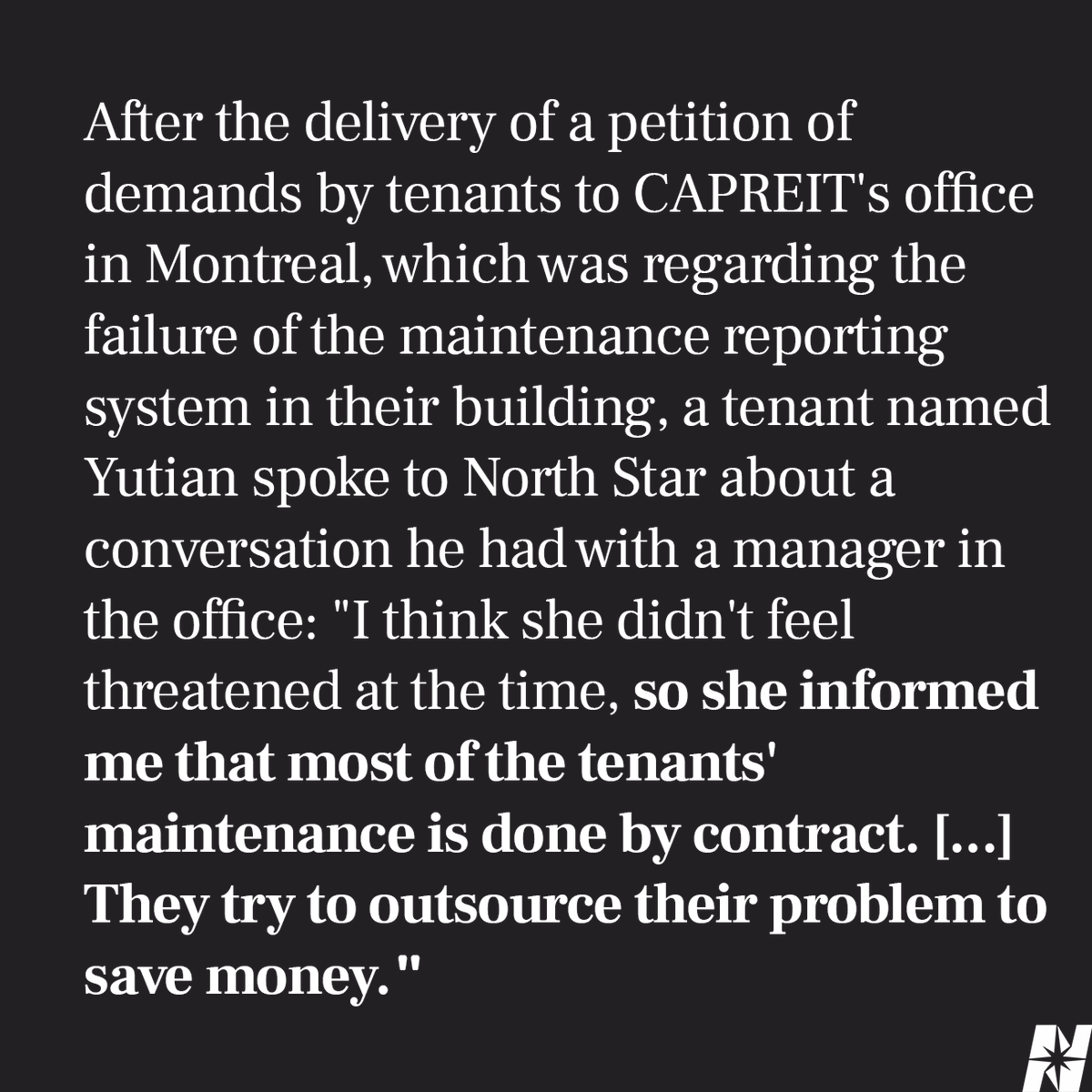 NewsNorthStar's tweet photo. (1/2) #CAPREIT seeks to extract as much money as possible from their #tenants. Since 2015, it has been involved in 3528 cases at Quebec's housing tribunal (not including ongoing cases). #housingcrisis #CanadaIsBroken https://t.co/SFzi88uMea