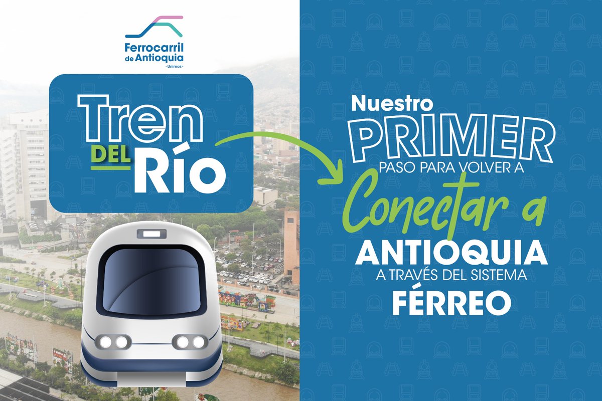 FerroAntioquia's tweet photo. ¡Síguenos en nuestros comienzos y luego podrás contar la historia! 

Tren del Río: un sistema de pasajeros para iniciar la reactivación del sistema férreo de Antioquia. 🚉🌄💙 https://t.co/13C5JqQgFY