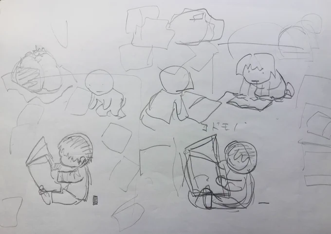 教文館ナルニア国「こどものしごと展」キービジュアルのラフ。打ち合わせしながらだいたいのイメージを決めて行きました。ちっちゃい子供にとって絵本は巨大なのです。 