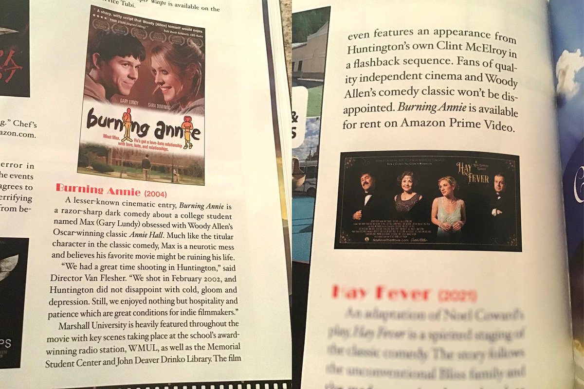 burning_annie's tweet photo. #BurningAnnie in latest #HuntingtonQuarterly in survey of films made in #HuntingtonWV. Director #VanFlesher is native &amp; @marshallu alum.
Great place to make a film about #collegeromance woes! 🙌🎬🏫🧨❤️🙏🏽
#onlocation #indiefilm #makingmovies #almamatter #romcom #comingofage #love https://t.co/RQXDoMz9aE