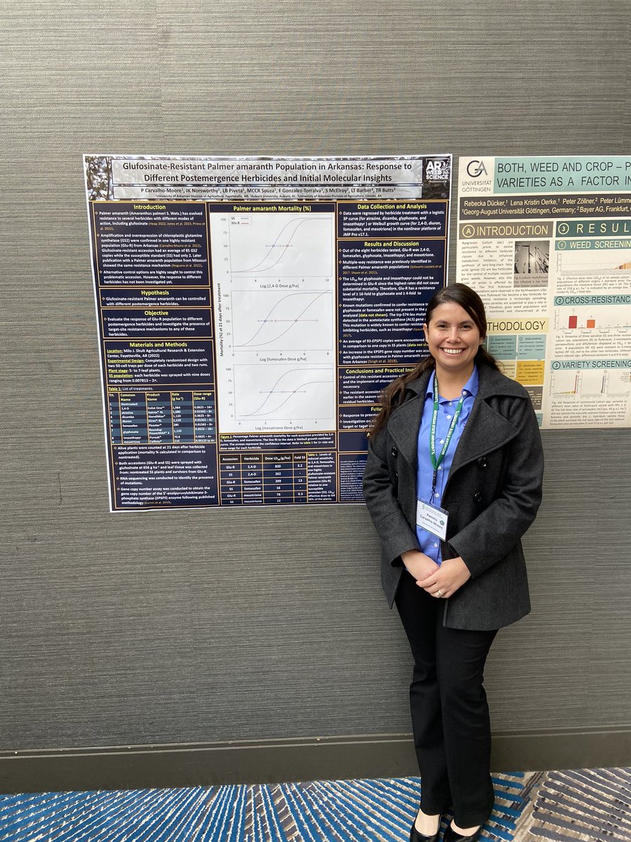 pamcarvalholima's tweet photo. Got to present my data at the #IWGC and the #wssa23 @WorldofWeeds this week and placed 1st in my poster section! It was great to see everyone in person, and I am honored to be the 2023/24 GSO stud rep. I have huge shoes to fill! @SarahKezar @DelaneyCaitlin_ @wykle_g Nick Steppig https://t.co/X0GbtLa6Qp