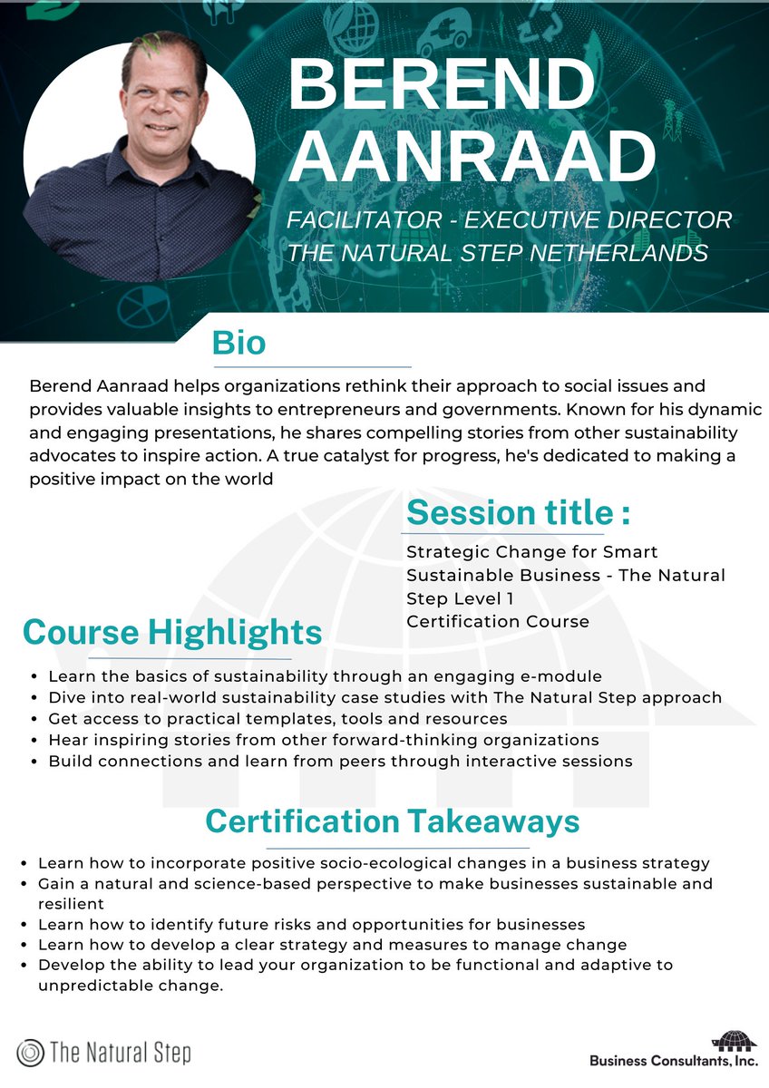 ITSInnovative's tweet photo. Join us for an enlightening and productive certification in sustainability with Berend! 

Registration and more info: https://t.co/lPXp7ELOnh

#Workshop #Facilitator #Expertise #Learning #TNS #sustainablity #future #sustainablebusiness #business #growth #developmen https://t.co/yI0sSgSSH9