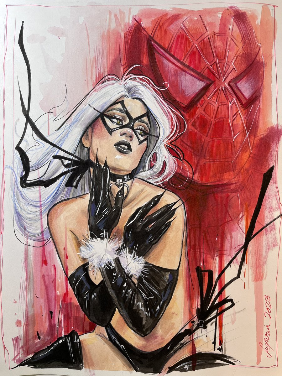 Valentines “se acerca” …BlackCat & Spider-Man… as I see it. ♦️ what do you think? ♦️This acrylics/Markers piece will be available soon at @cadencecomicart 🕸❤️♦️♦️♦️♦️ #blackcat #blackcatspiderman #marvelblackcat