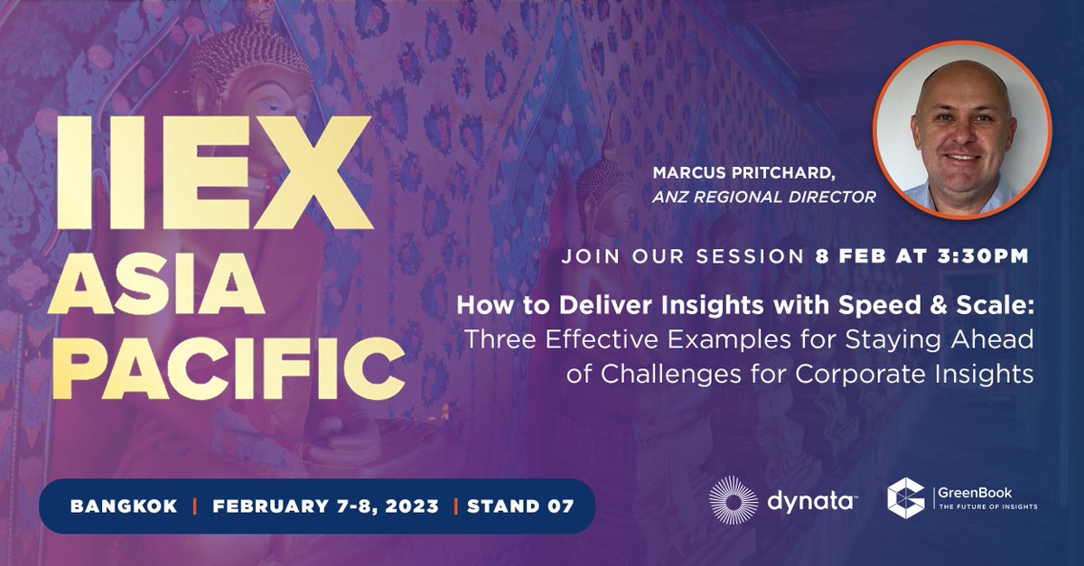 DynataGlobal's tweet photo. Don't miss our very own Marcus Pritchard who will be speaking at the IIEX Asia Pacific event in Bangkok on Feb 8! Don't miss out, register now! #MRX #IIEXApac
https://t.co/pPyLd8U7yv https://t.co/d9mrfC4J0B