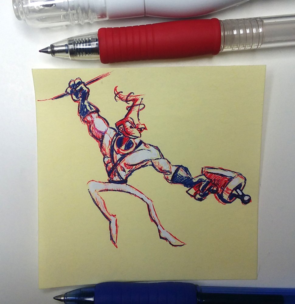 CrescentDebris's tweet photo. Remember EARTHWORM JIM? (Great animation in that game!) He's back, in Sticky Note Doodle form. I added white to the mix to cover a mistake &amp; make it clear that it's a suit for those unfamiliar w/ EWJ  #earthwormjim #fanart #doodle #segagenesis #snes #drawing #crescentdebris https://t.co/TaveoYJOC3