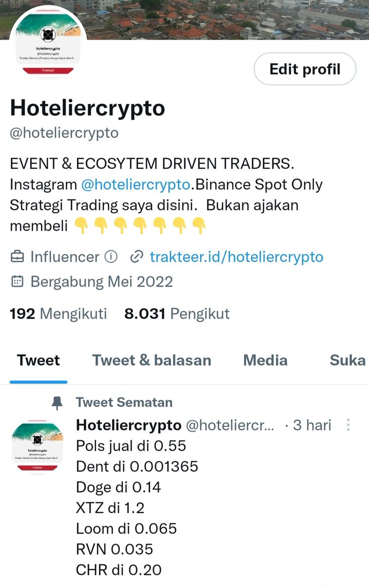 Yayyy 8000. 🙌🙌🙌🙌
👏👏👏👏

Terimakasih Banyak sudah percaya hoteliercrypto

Tapi Masa akun rejeki followernya 8031, Retweet 500 ya

Kita cari rejeki bareng-bareng lagi.Ngga mesti dapat,namanya juga usaha dagang,kadang dapat 20% kadang nyangkut
Yg penting damai dulu.
SEMANGAT