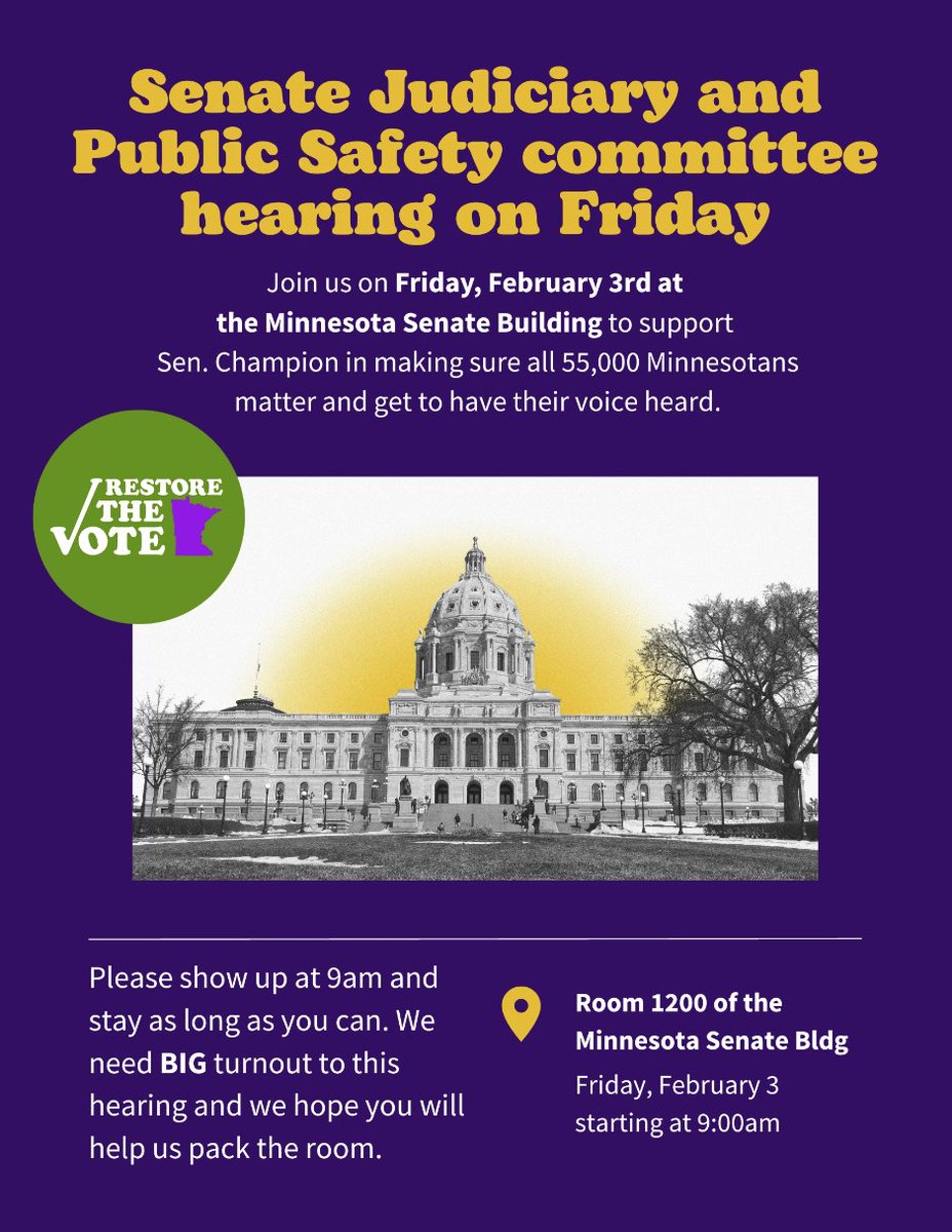 RTVMN's tweet photo. Big win tonight in the House! We'll be back again in the morning to testify before the Senate Judiciary &amp; Public Safety Comm. Join us if you can! *TOMORROW* @ 9a.m. in Rm 1200 of the MN Senate Bldg #RestoreTheVoteMN #Freedom2VoteMN #MNLeg #HF28 https://t.co/z5fNXsuR78