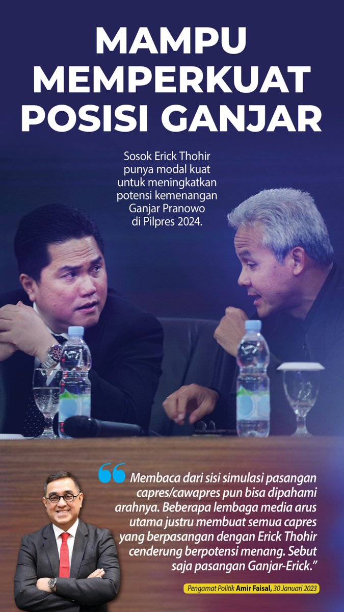 cemilan_receh's tweet photo. Sosok Erick Thohir punya modal kuat untuk meningkatkan potensi kemenangan Ganjar Pranowo di Pilpres 2024.

#KitaHadapiKitaAtasi
#erickthohir #etroopersjabar #etroopersaction #ethosukabumi #ethocianjur #sukabumi #cianjur https://t.co/qQboDRJ88x