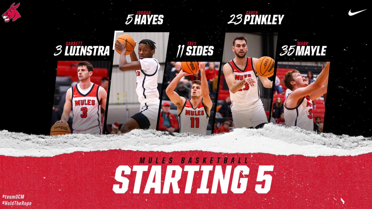 UCMMBB's tweet photo. Tonight's starting 5⃣ against Pittsburg State! 

🏟️ | Multipurpose Building
💻 | https://t.co/LR1zxCpFAu (💲)
📊 | https://t.co/BXPwH4vN9g
📻 | 1450 KOKO, 107.9 FM, 98.5 The BAR
🔊 | https://t.co/crIJIHeoY2

#teamUCM x #HoldTheRope https://t.co/nRDHREJ3fr