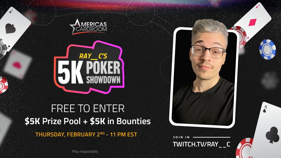 TheRay_C's tweet photo. We're hosting a #sponsored free to enter poker tournament tonight with a $5K USD Prize Pool!! There's also a bonus 1K each time you knock me out 5x as well, starting at 8 PM PST @ACR_POKER  :)

Signup here: https://t.co/cq04V9zyKz https://t.co/wznTtkhCmp