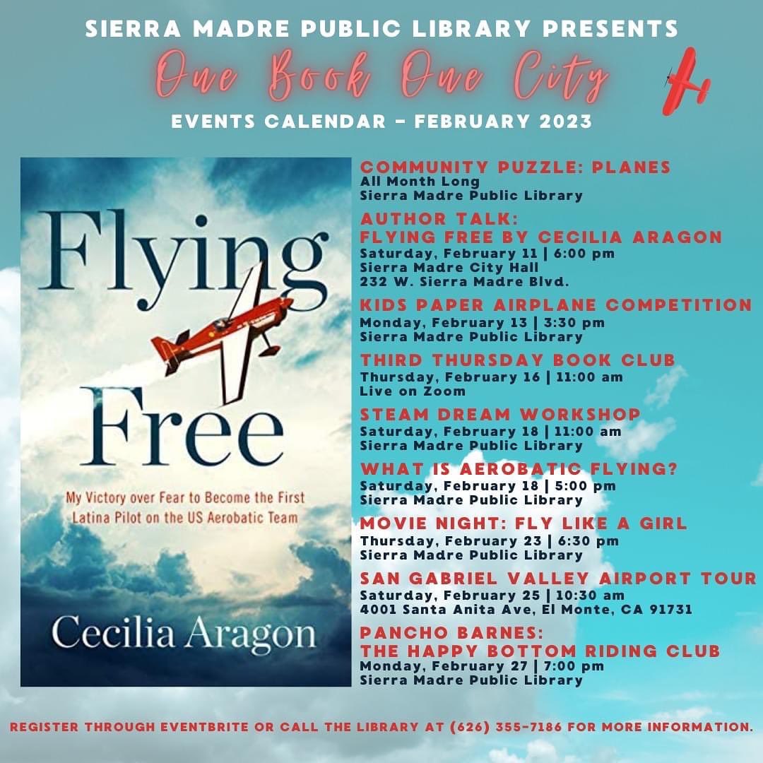 I am so honored that FLYING FREE is @cityofsierramadre’s “One Book One City” this February ✈️ 

Join me for an Author Talk on Feb. 11, and check out all these fun &amp; educational activities throughout the whole month by registering here: 

cityofsierramadre.com/services/libra…