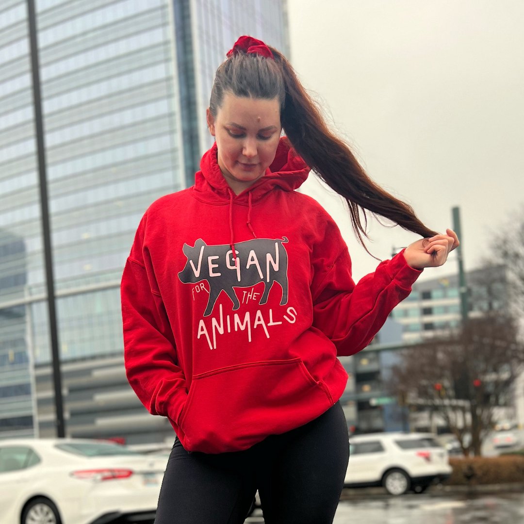 #vegan is about the animals! Let everyone know in one of our colorful VFA pullover hoodies :) Only available at SR streetwear! LINK IN BIO #veganactivism #loudandproud