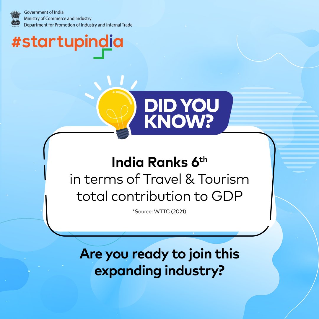startupindia's tweet photo. The travel and tourism industry is witnessing exponential growth.
Are you ready to join this industry?
#TravelandTourism #Tourism #AdvertisingSupport #MinistryofTourism #GOI #StartupIndia #IndianStartup https://t.co/41JlF0ua3g