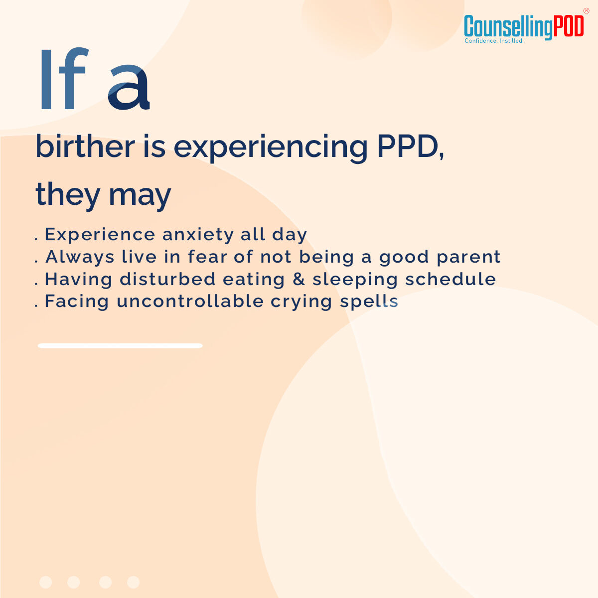 CounsellingPOD's tweet photo. PPD can affect any woman—women with normal delivery or problem pregnancies, first-time mothers and mothers with one or more children, women who are married and women who are not, regardless of income, age, religion or place, culture or education.” - American Psychological Associa https://t.co/BOU8g5sxyw