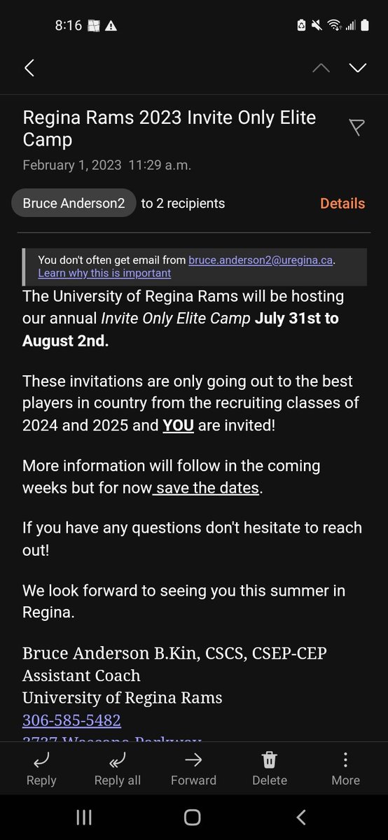 ConnerKerr12's tweet image. Thanks to the U of Regina for the invite to their elite camp this summer! Looking forward to it!
