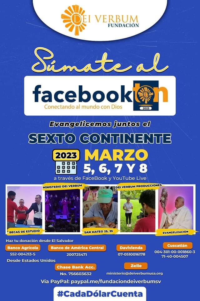 dei_verbum's tweet photo. Evangelizar es una tarea de todos, solos no podemos, necesitamos de tu ayuda para seguir transformando vidas.
#Facebookton #transformandovidas #DeiVerbumSomosTodos
Tu donación nos ayuda, pero tu oración nos fortalece. https://t.co/SAcXL59OoZ