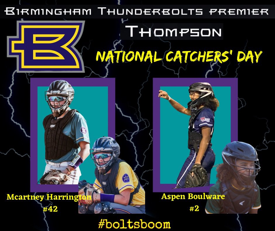 🎉 Gotta give BIG 💜 to ✌🏼 of our favorite catchers on National Catchers’ Day!! <a href="/McartneyH/">Mcartney Harrington</a> &amp; <a href="/AspenBoulware/">Aspen Boulware</a>  
are true leaders who both will sacrifice self for team without any hesitation! Can’t wait for ☀️ 🥎 szn! 

#boltsboom ⚡️💜🦈

<a href="/Thompson__Ryan/">Ryan Thompson</a> <a href="/28Pearljam/">Joel ayers</a> <a href="/coach_jenny2/">Jenny Buzzell-Parker</a>