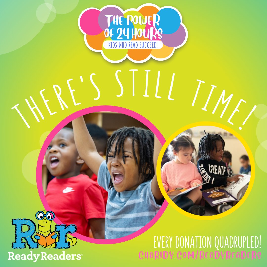 There's still time to donate! We're SO close to reaching our goal and we need YOU to get us to the finish line. If you haven't contributed yet - your gift will be matched 4:1 until 10pm tonight! This is an incredible opportunity to QUADRUPLE your impact! charidy.com/readyreaders