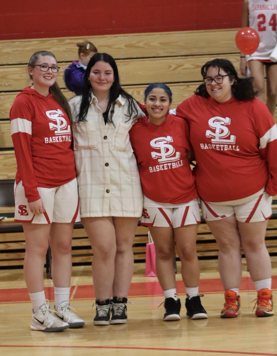 Tonight was the SL girl’s senior basketball game. They beat Tupper Lake 38-16. Congrats to Calleigh, Alex, Jacquelyn &amp; Selyna. Thank you for your leadership and character. You will be missed. #redstormpride #gobigred #classof2023