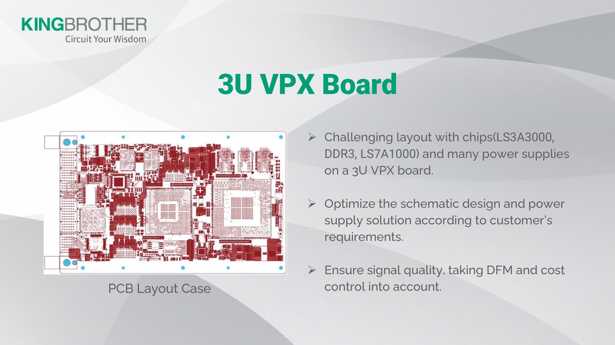 KingBrother_ltd's tweet photo. 【PCB Layout Case】The 3U VPX board is equipped with 3A+7A+DDR3 chips and multiple power supplies.

Through proper layout and layer stack, Kingbrother finally completed the project with great signal quality, manufacturability, and lower cost.

#Kingbrother #pcbdesign #pcb #pcba https://t.co/HjYqvJSYKG