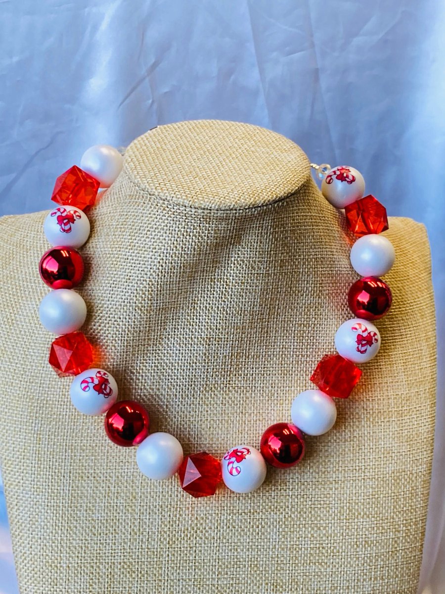 Excited to share the latest addition to my #etsy shop: Candy Cane Beaded Necklace / Red Shiny Reflective Red Faceted Translucent Bead / Large Chunky Statement / Festive Holiday Christmas etsy.me/3Hopqlu #christmasred #funholiday #peppermintcane #festivejewelry