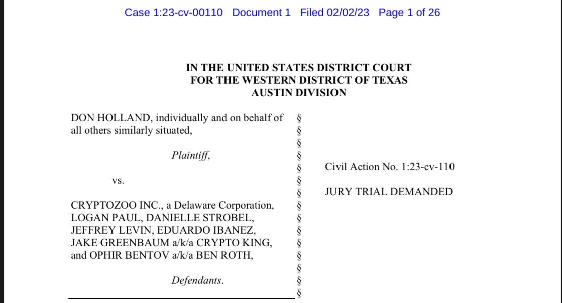 🚨Logan Paul was just sued in a class action lawsuit for his role in CryptoZoo, along with Jeff Levin, Crypto King, Eddie Ibanez and more.