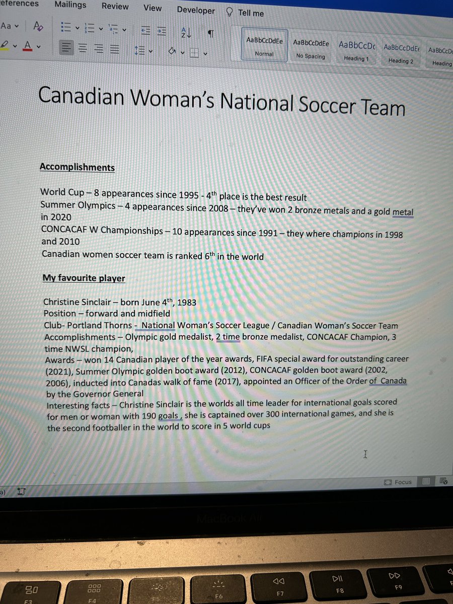 tyler_hillstead's tweet photo. My soccer loving daughter writing about @CANWNT for her heritage fair report and about her favourite player @sincy12. Thanks for being a positive role model for girls in the sport of soccer in our country! https://t.co/JImwlup1Ne