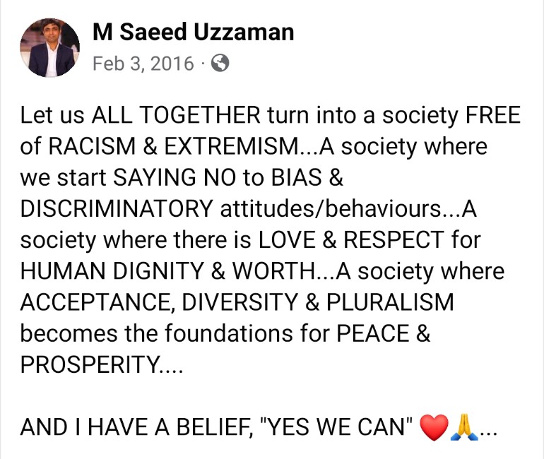 #Extremism #Racism #SayNoToDiscrimination  #HumanRights #Acceptance #Diversity #Pluralism #Peace #Prosperity #YesWeCan