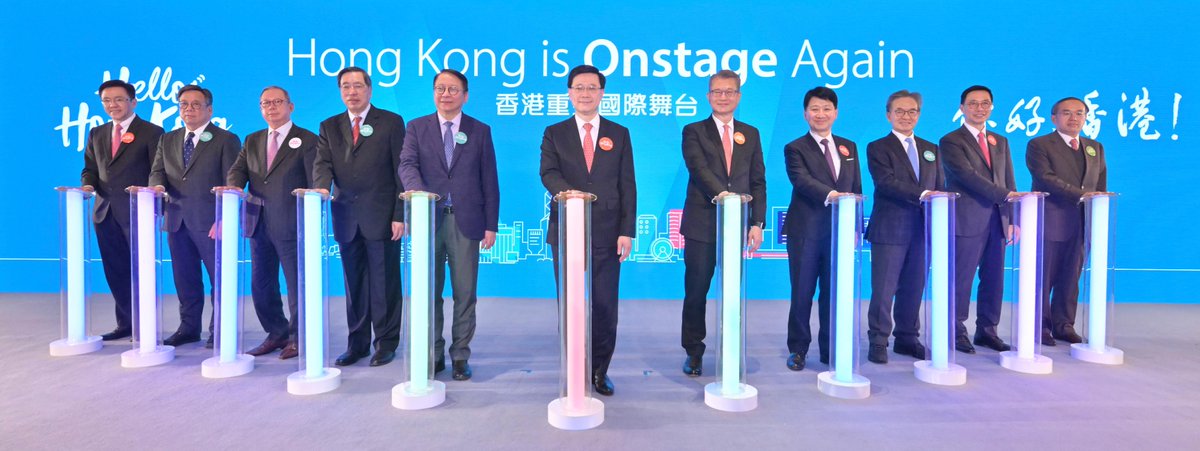 webbhk's tweet image. Only #HK would get 11 men in suits to launch a tourism campaign. At least they removed their mandatory masks for the photo. HK, Where Wonders Never Cease.