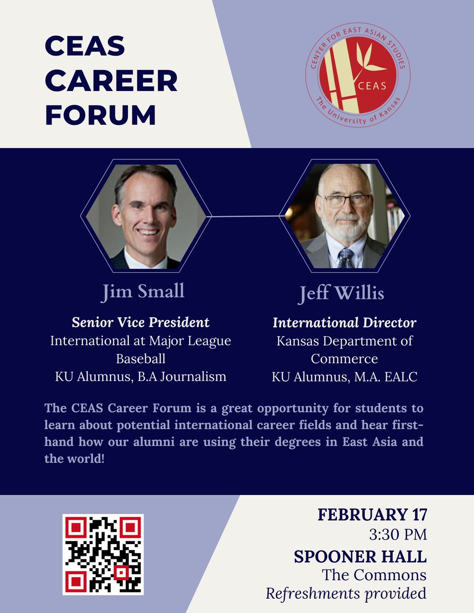 KUEastAsia's tweet photo. Are you interested in a career in international business or marketing, sports management, journalism, or foreign service? Then, you need to come to the CEAS Career Forum in two weeks.
#kucareers #kualumni #worldbaseballclassic #kansascommerce https://t.co/B6nplFFXFl