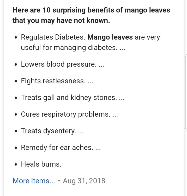 Health benefits of Mango leaves.