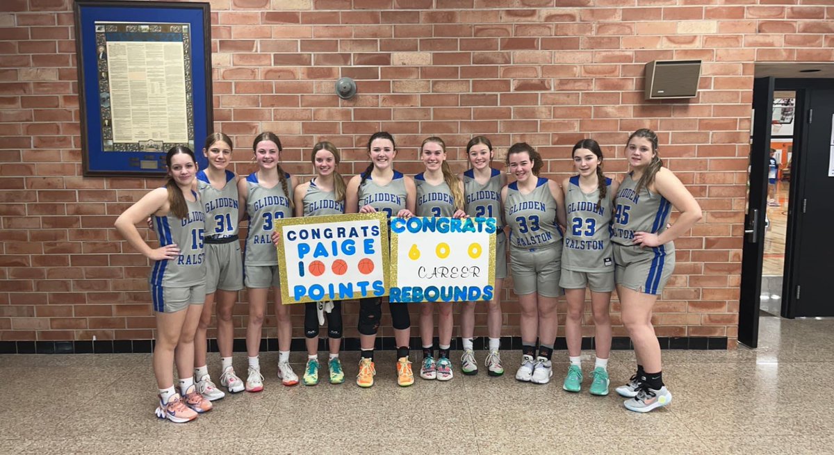 GliddenRalston's tweet photo. Congratulations to Paige Klocke for reaching two milestones tonight. 1,000 career points and 600 career rebounds. #WERGR. @huskerblankman @KMASports @IGHSAU https://t.co/3copenpgTW