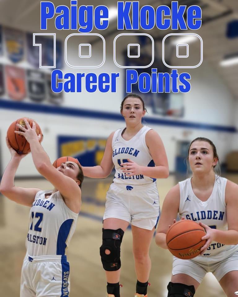 GliddenRalston's tweet photo. Congratulations to Paige Klocke for reaching two milestones tonight. 1,000 career points and 600 career rebounds. #WERGR. @huskerblankman @KMASports @IGHSAU https://t.co/3copenpgTW