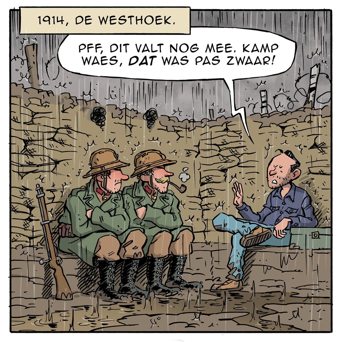 stripland_BENL's tweet photo. Waarom #TomWaes geen deel uitmaakt van de #HetVerhaalVanVlaanderen graphic novels? Volgens #FrodoDeDecker en #HarryDePaepe heeft dat z'n redenen. 😂 De twee delen zijn overal verkrijgbaar! #ReizenWaes #KampWaes #DosCervezas #Tomtesterom #VRT #EEN #DeMensen #Standaard https://t.co/8mSpvCCX5K