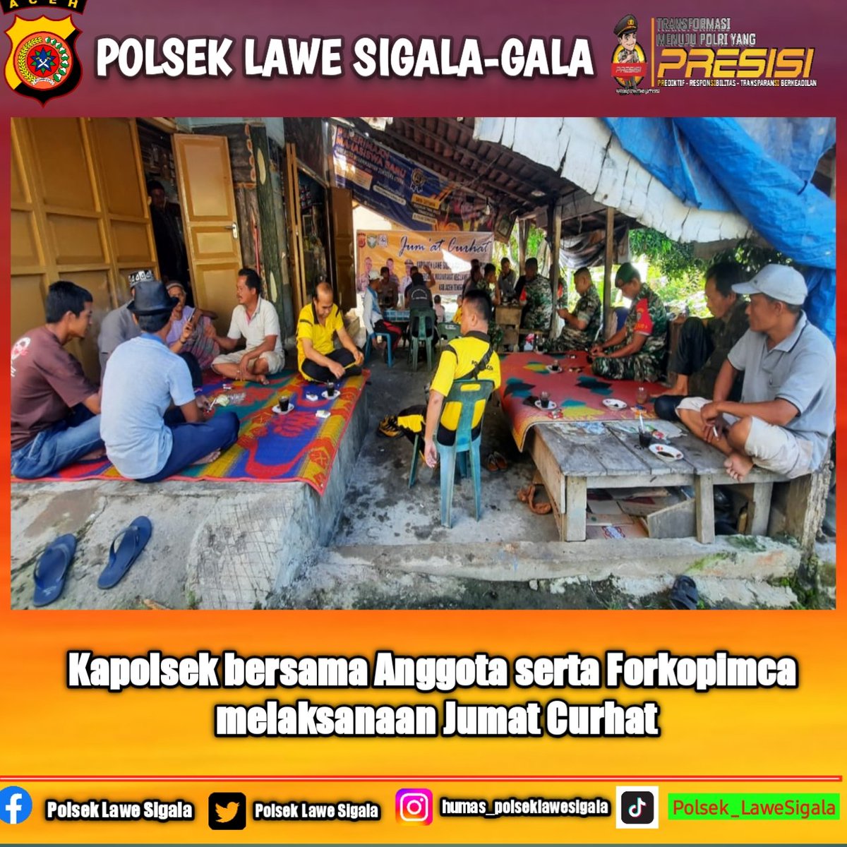 MPuhenri's tweet photo. Kopolsek bersama Forkopimca jalin Silaturahmi dengan  melaksanakan kegiatan "Jumat Curhat" bersama warga Desa Bukit Merdeka Kec. Lawe Sigala-gala (Jumat , 03 Feb 2023) 

@polripresisi
@poldaaceh

#polripresisi
#polresacehtenggara
#kapolresacehtenggara
#polseklawesigalagala https://t.co/dchZftQCyT