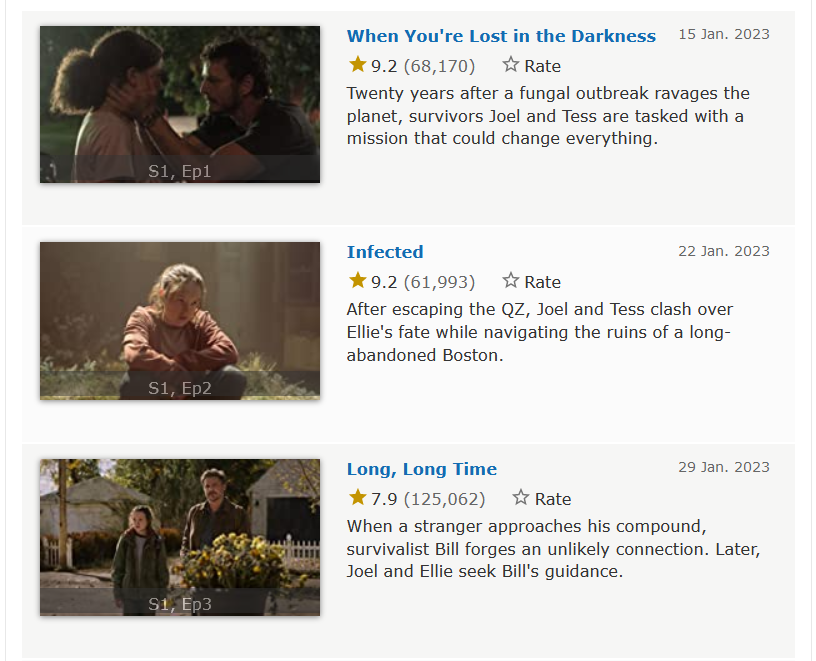 Moe ☕🍂 on X: 7.9 rating for episode 3 of The Last of Us on IMDB