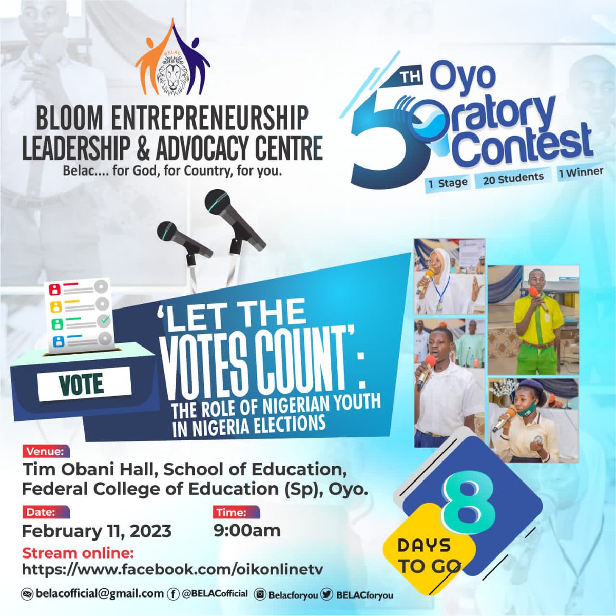 BELACforyou's tweet photo. We are doing it in a different way to ensure high school students contribute to our societal development through advocacy.

A rich experience on a big stage will boost Oyo high school students' morale on a bigger stage. https://t.co/mw4T79YlfG