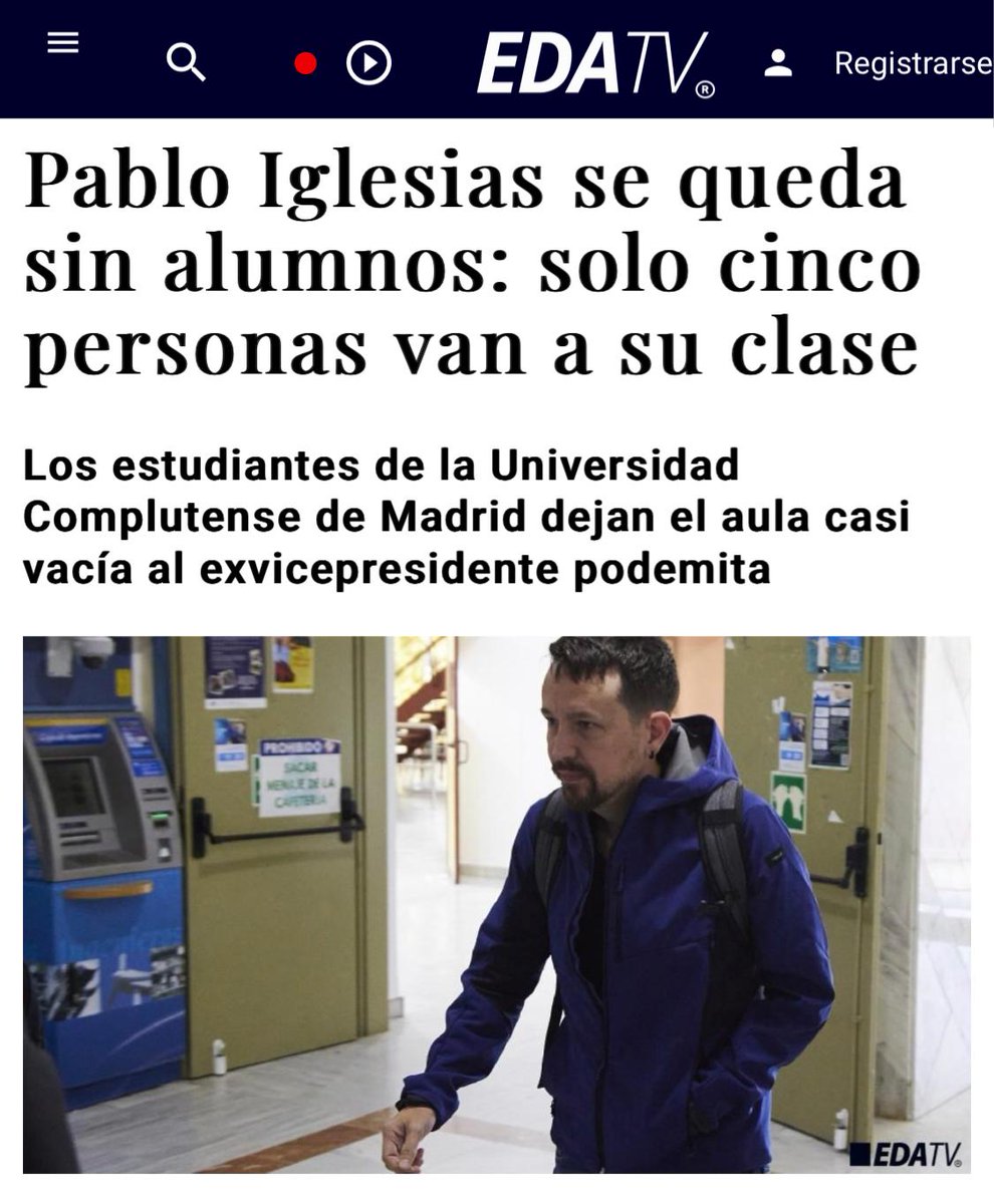 javiernegre10's tweet photo. Cinco estudiantes asisten a las "clases" de @PabloIglesias en la Complutense. Muchos me parecen. Nadie quiere escuchar su discurso ideológico en la Universidad.

https://t.co/Po2fthEM7F https://t.co/ShqB5cJ4UL