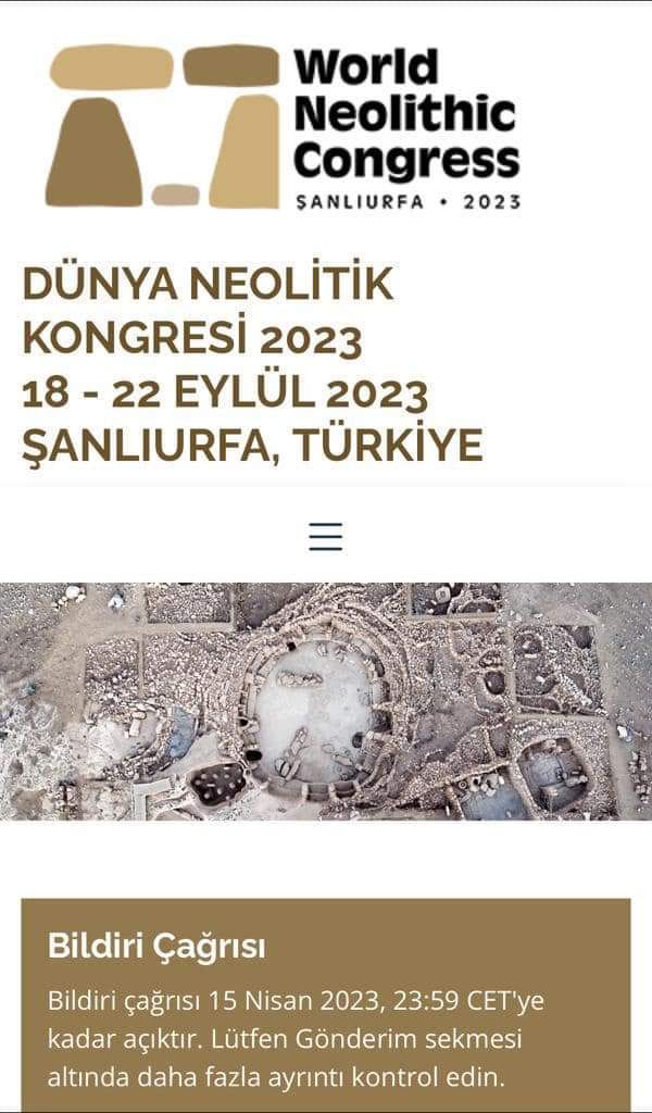 YusufSabriDisli's tweet photo. Dünya Neolitik Kongresi, 18-22 Eylül 2023 tarihinde  Şanlıurfa’da yapılack. #WorldNeolithicCongress #DünyaNeolitikKongresi #Şanlıurfa #Göbeklitepe #Karahantepe #Sefertepe #Harbetsuvan #Sayburç #Kurttepe #Taşlıtepe  #Neolitik https://t.co/cYE63IiU6E