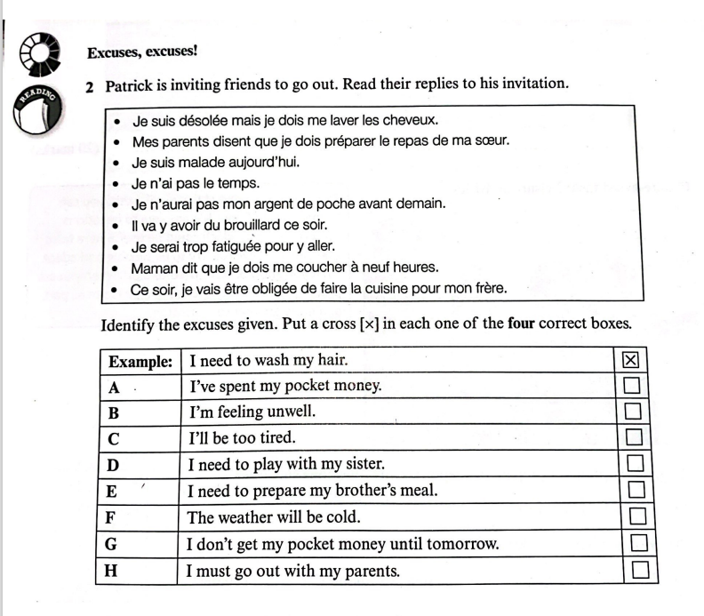 French_HTHA's tweet photo. Wedneday's answers to the #ReadingQuestionOfTheDay were B C E I. Did you get it right? 

Today's brain teaser is this lovely question about excuses. Have a read and vote for your answer in the poll below. https://t.co/RKvAcVIt5U