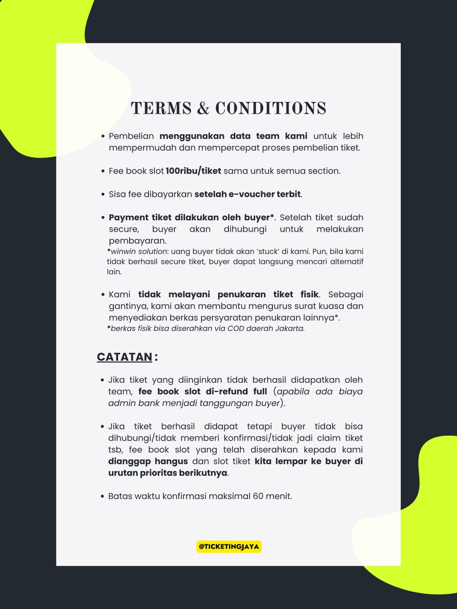 ticketingjaya's tweet photo. OPEN JASTIP TDS 2 JAKARTA 2023
🏷️ by #ticketingjaya

• fee book slot 100rb/tiket
• LIMITED SLOT

dm for further informations/booking. https://t.co/QvijXlrkRM