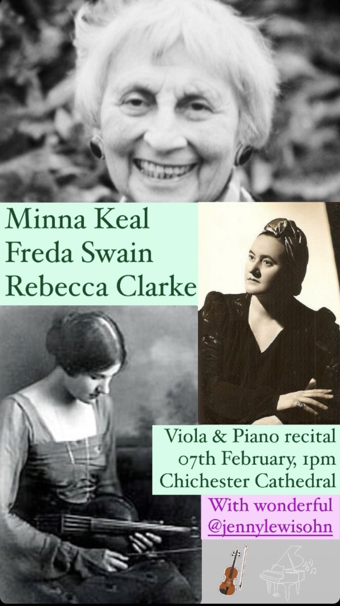 🗓Violist @JennyLewisohn and I will be playing in Chichester Cathedral  next Tuesday 7th February, 1pm - a recital of works for viola & piano by British women composers which we’re very excited to share with people. #minnakeal #fredaswain #rebeccaclarke