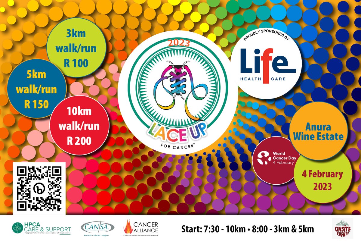 CANSA's tweet photo. #WesternCape! Have you entered to join us tomorrow on #WorldCancerDay at the well-loved #LaceUpForCancer event?
4 Feb 2023 at Anura Wine Estate Stellenbosch. 
3km | 5km walk |  10km run
https://t.co/6wHNaVbup4
ThankYou @LifeHealthcare_ for making the event possible! 💜💙💚 https://t.co/hiYzlKFCaz