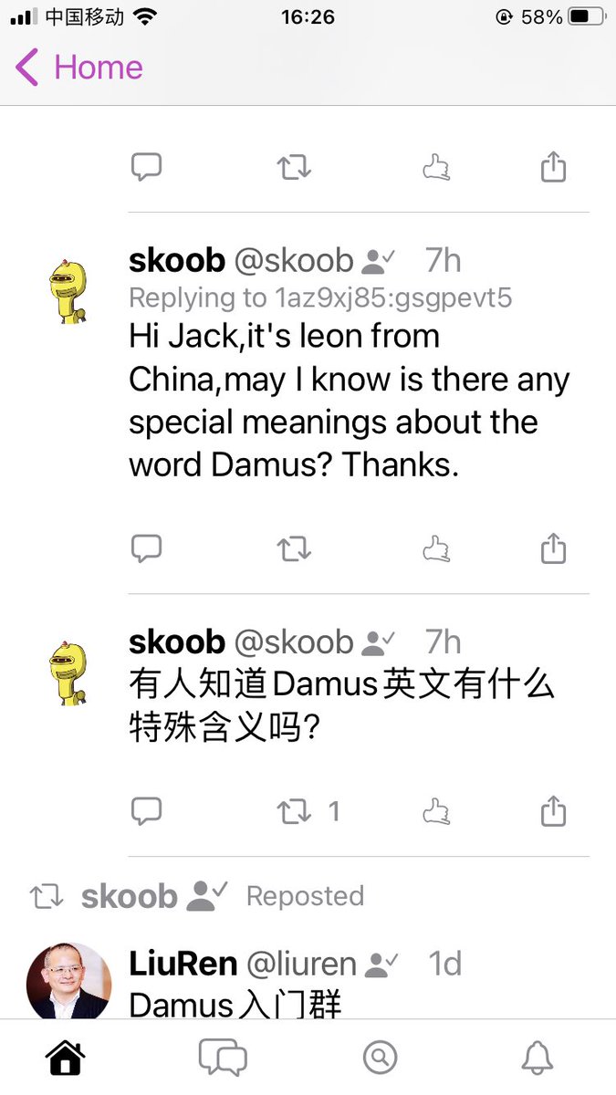 Damus含义如下(在damus我上问了Jack，有人帮助回答了)，和nostr结合，就是诺查丹玛斯。
nostr...damus. 
en.m.wikipedia.org/wiki/Nostradam…