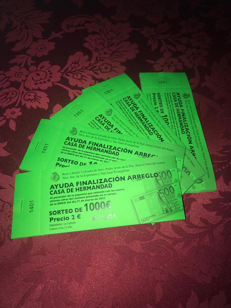 FINALIZACIÓN RESTAURACIÓN/

Nuestra Hermandad saca a la venta una rifa para sacar fondos para la ultima fase de restauración de nuestra Casa de Hermandad ¡Y puedes ganar 1000€!

Interesados preguntad por privado, miembros de la Junta de Gobierno y/o sitios habituales. 

#ayuda