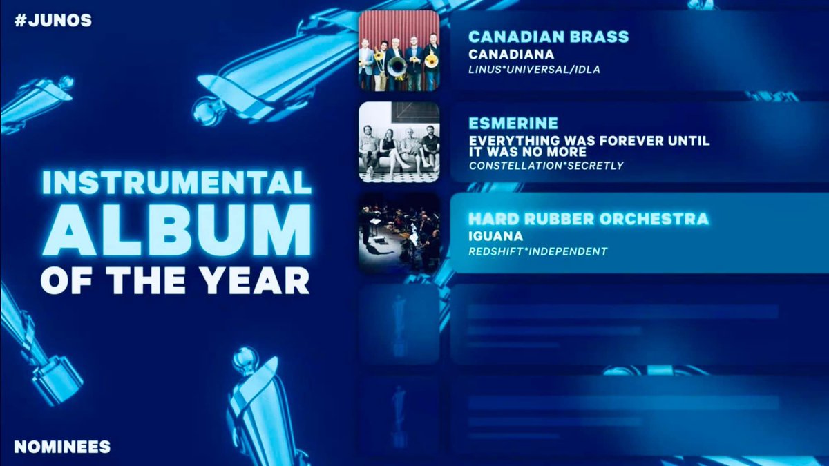 Happy to be a part of this project nominated for a Juno. Even happier for John Korsrud and Hard Rubber Orchestra who create so many musical opportunities for Vancouver musicians over so many years.