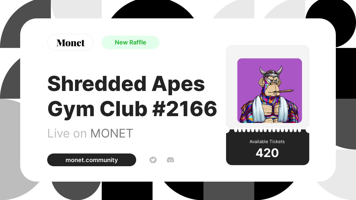 ChefT33's tweet image. !!! #NoWhey !!!   In honor of @ShreddedApes PUMP to a new ATH, I'm raffling off this epic stoner gym bro Giving away 4200 $PUFF ! Just like and share for a chance to win. Bonus 4200 $PUFF wen sellout!💪
@StonedApeCrew🤝
#NFTGiveaway 
Check it out: monet.community/r/cldo99inl157…
