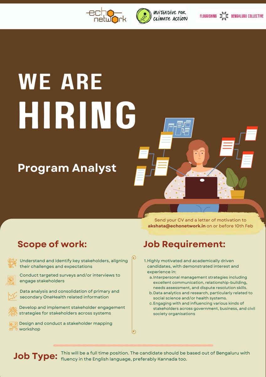 theechonetwork's tweet image. Position #reopened! #ApplyNow 
Looking for a Program Analyst to help us with #mapping &amp;amp; #analysis

Click here for a detailed #jobdescription: drive.google.com/file/d/1HP1e_o…

Send your CV to akshata@echonetwork.in

Last day to apply is 10Feb
@Initiative4CA @FBC_bengaluru @NCBS_Bangalore