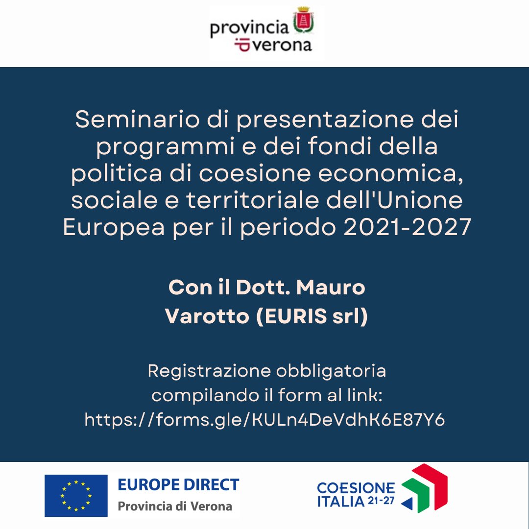 Europe Direct Verona (@europedirectvr) on Twitter photo Mercoledì 15 febbraio (9:30-13) per la presentazione dei programmi e dei fondi europei per la Provincia di Verona.
Registrazione al link: forms.gle/KULn4DeVdhK6E8…
<a href="/europainitalia/">UE in Italia</a> Mercoledì 15 febbraio (9:30-13) per la presentazione dei programmi e dei fondi europei per la Provincia di Verona.
Registrazione al link: forms.gle/KULn4DeVdhK6E8…
<a href="/europainitalia/">UE in Italia</a>